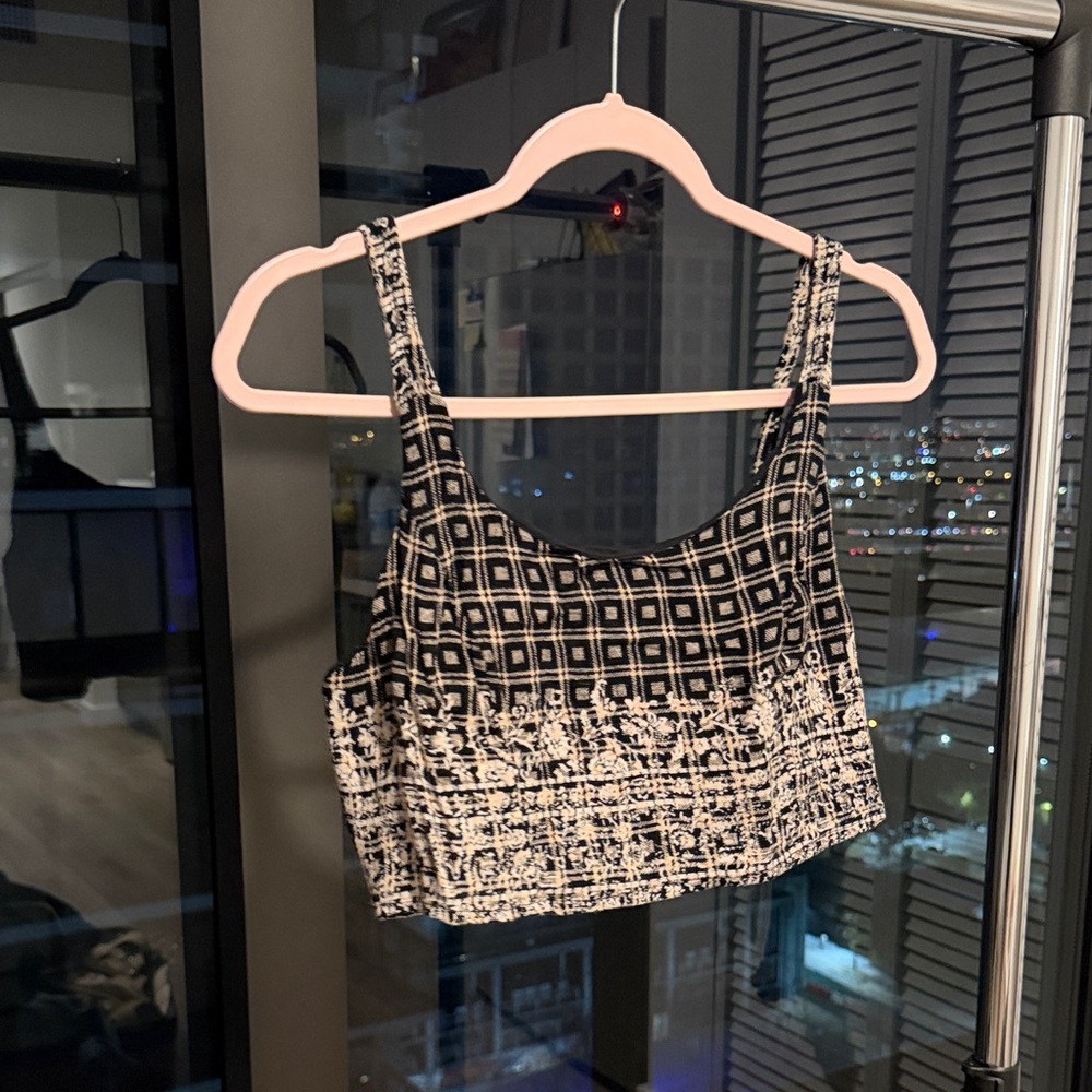 Band of Gypsies Black and White Checkered Crop Top